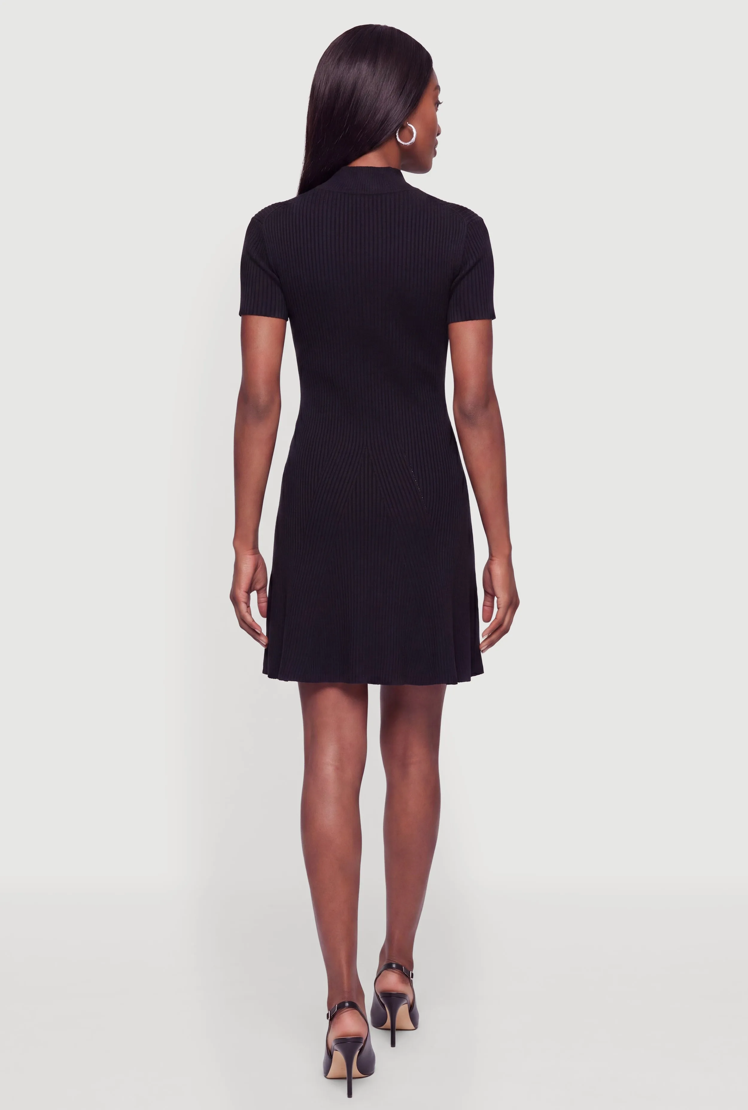 Ribbed Knit Mock Neck Short Sleeve Skater Dress sold by Rainbow product image thumbnail 3