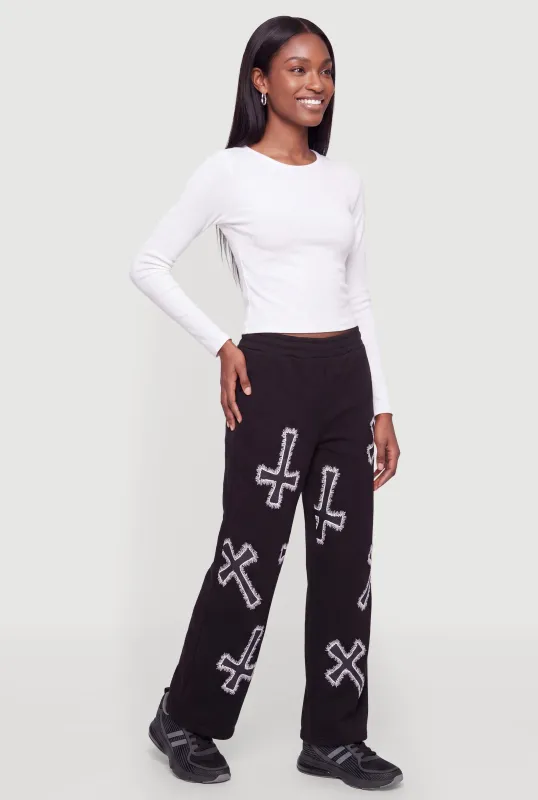 Cross Graphic Elastic Waist Pull On Sweatpants made by Rainbow