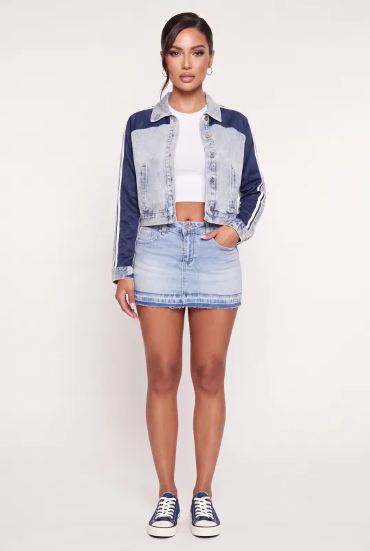 Varsity Side Stripe Mixed Media Denim Jacket made by Rainbow