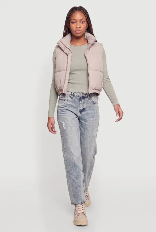 Mock Neck Toggle Drawstring Hem Puffer Vest made by Rainbow
