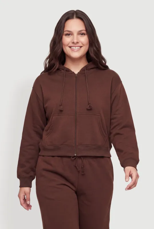 Plus Size Zip Front Drawstring Hooded Sweatshirt made by Almost Famous