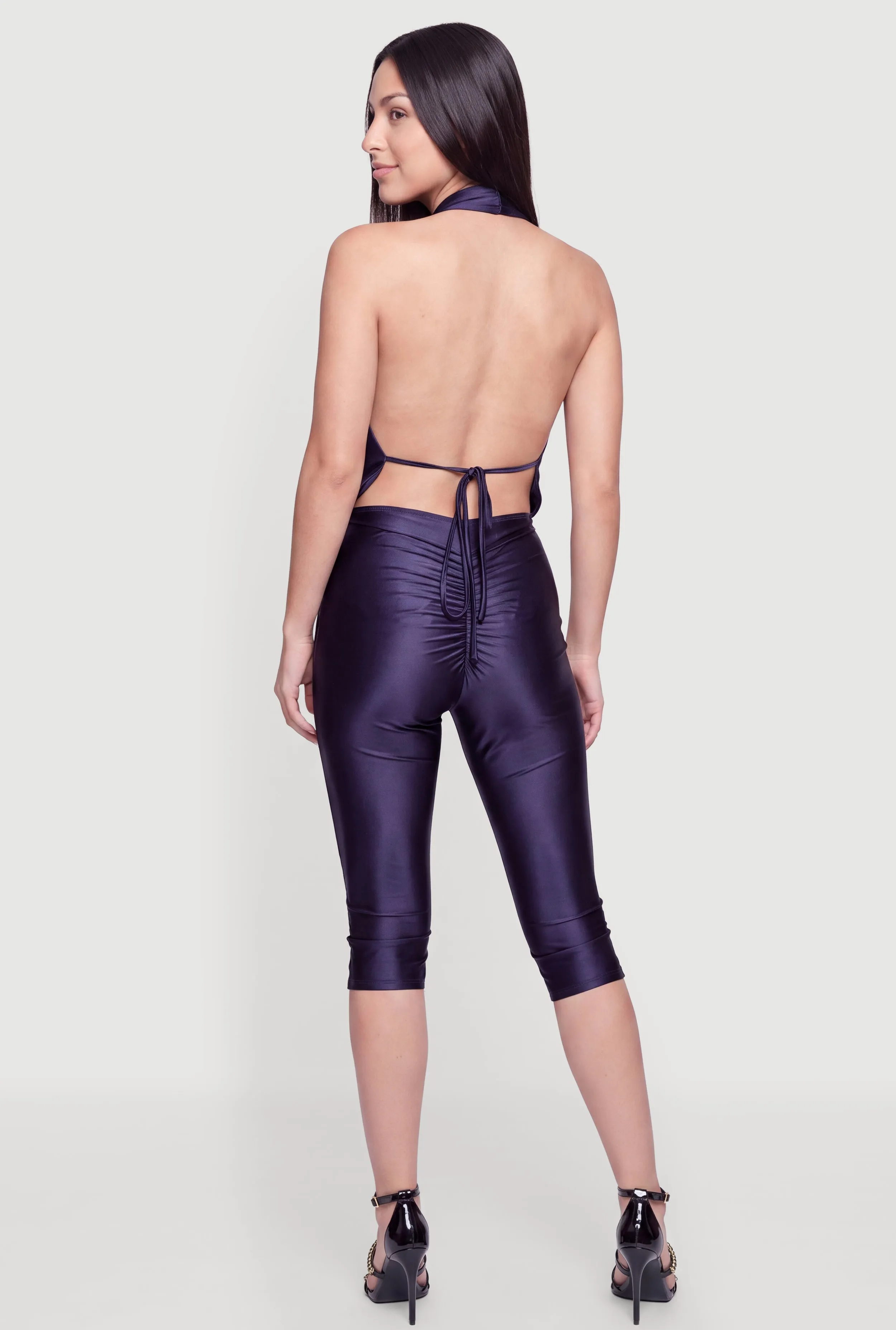 Asymmetrical Plunge Halter Neck Capri Jumpsuit sold by Rainbow product image thumbnail 3