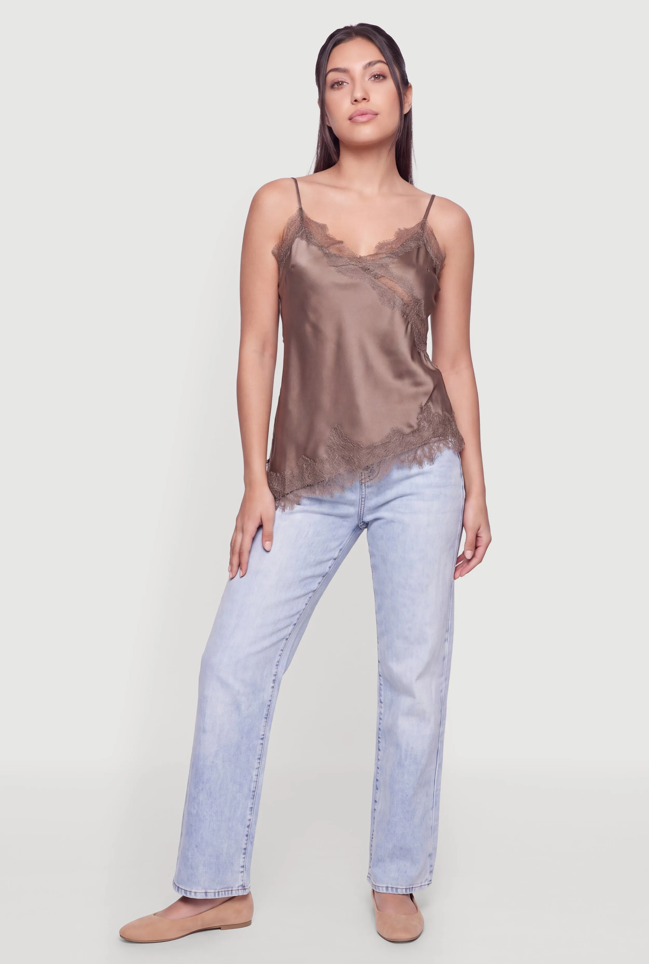 Lace Trim Satin V-Neck Cami sold by Rainbow