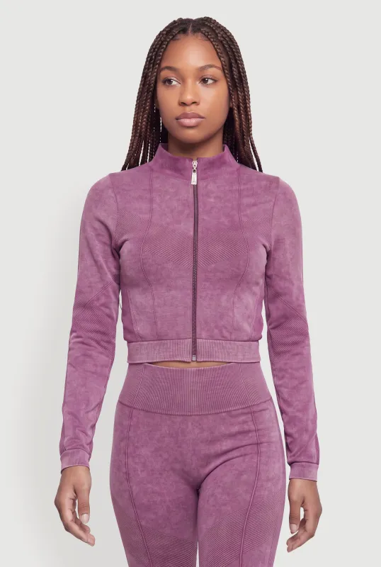 Acid Wash Seamless Active Cropped Jacket made by Rainbow