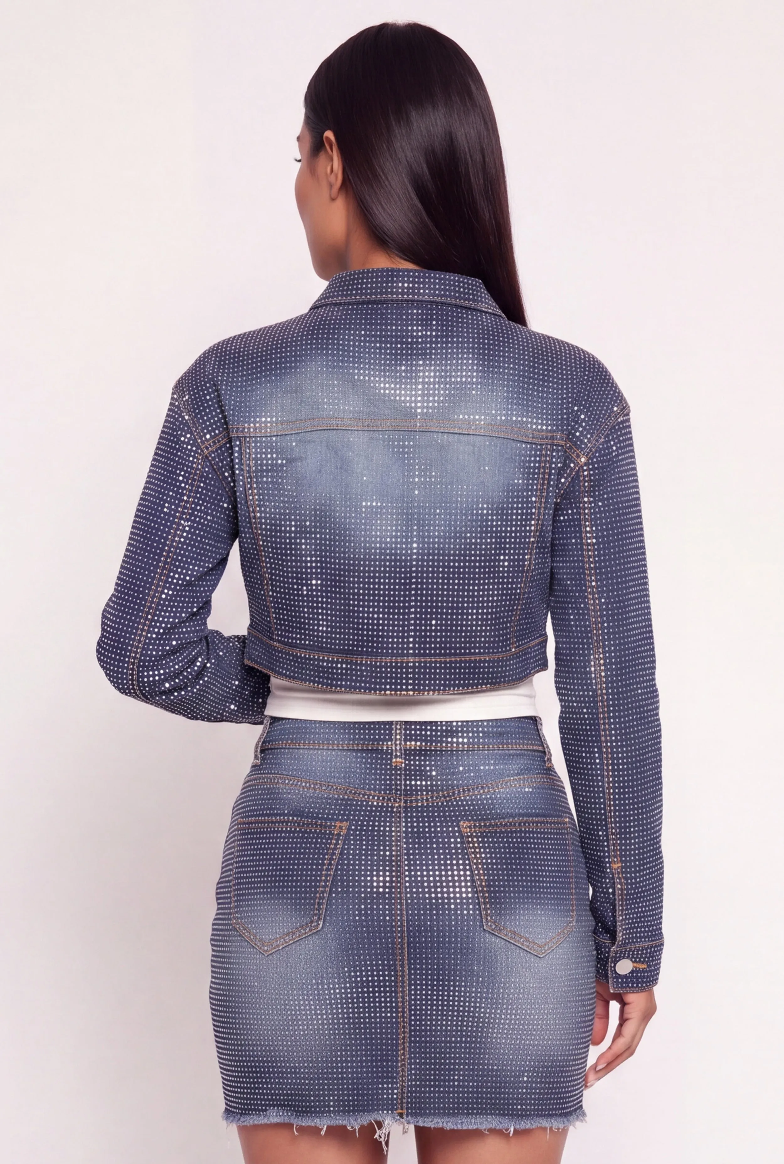 Rhinestone Cropped Denim Jacket sold by Rainbow product image thumbnail 5