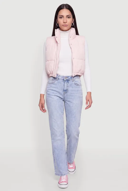 Mock Neck Toggle Drawstring Hem Puffer Vest made by Rainbow
