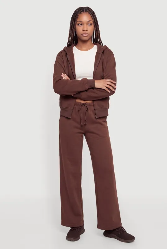 Fleece Lined Drawstring Waist Wide Leg Sweatpants made by Almost Famous