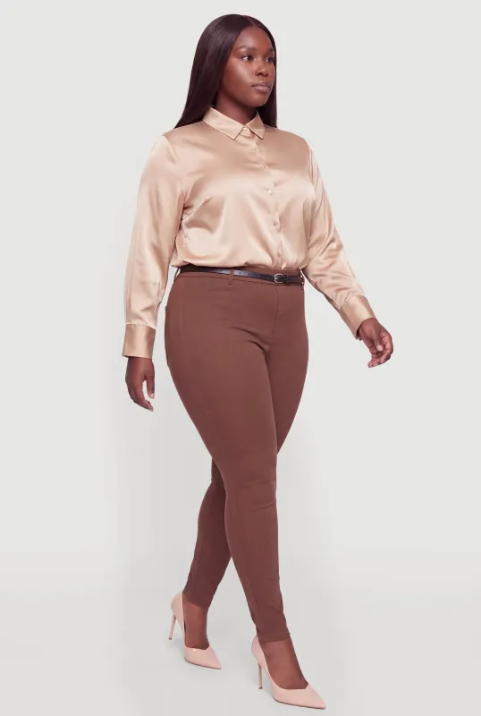 Plus Size High Waist Pull On Belted Dress Pants made by Rainbow
