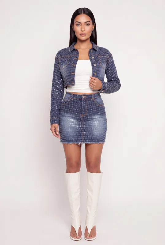 Rhinestone Denim Mini Skirt made by Daisy
