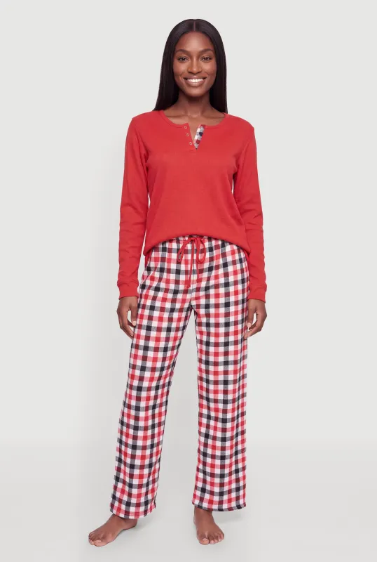 Cozy Long Sleeve Pajama Top and Plaid Lounge Pants made by Rainbow