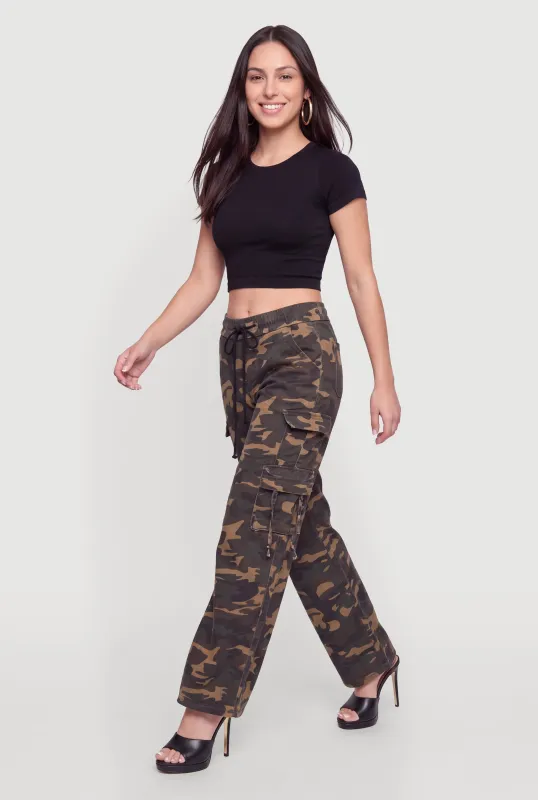 Camouflage Drawstring Waist Cargo Pants made by Rainbow