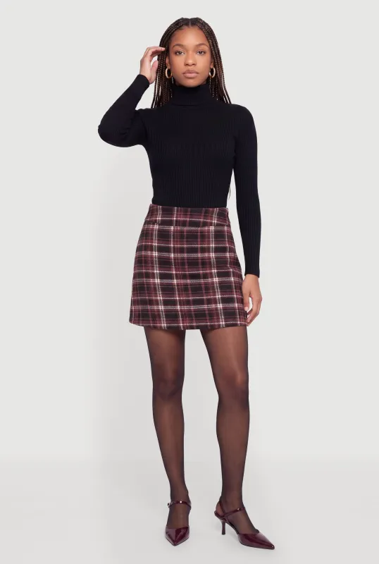 Plaid High Waisted Mini Skirt with Invisible Zipper made by Rainbow