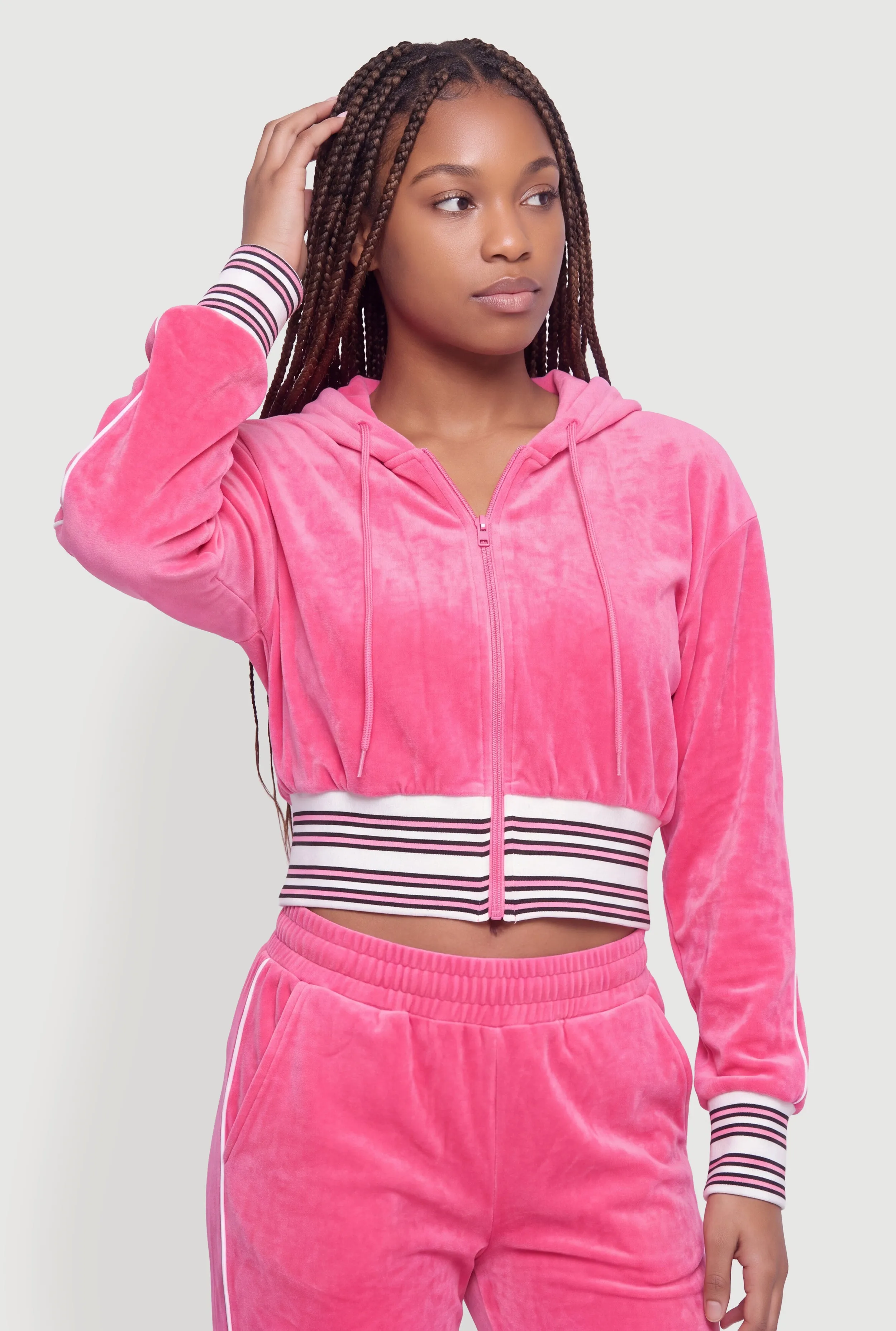Velour Contrast Trim Zip Front Hoodie sold by Rainbow product image thumbnail 4