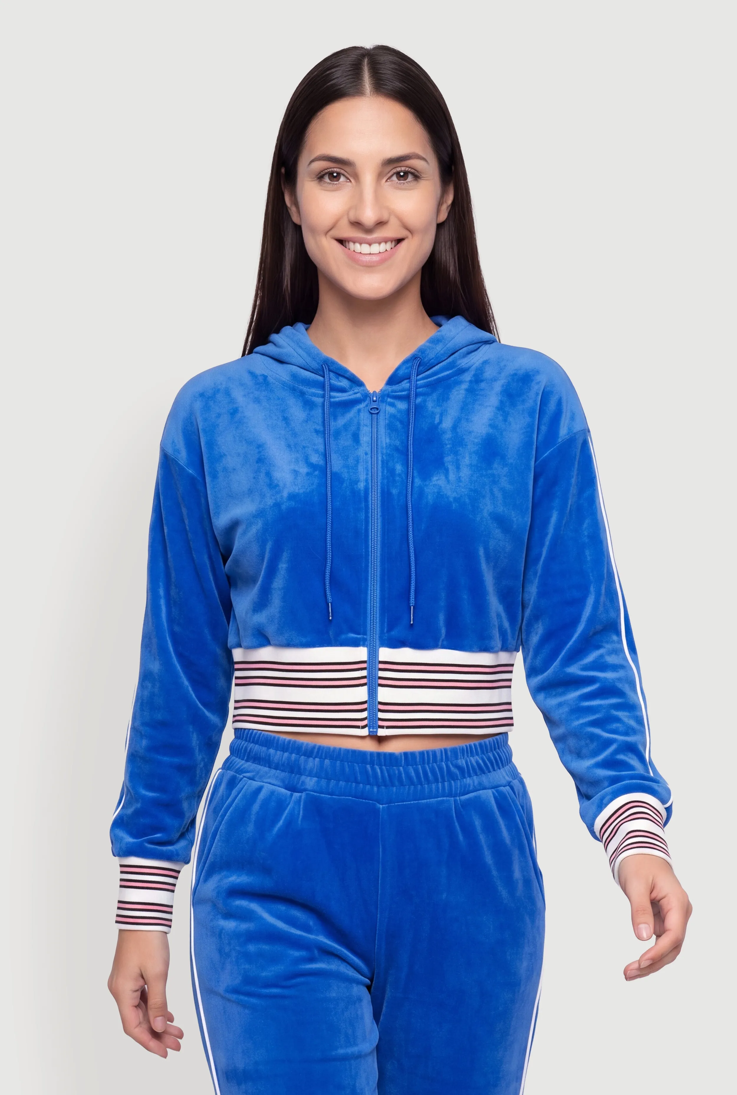 Velour Contrast Trim Zip Front Hoodie sold by Rainbow product image thumbnail 3