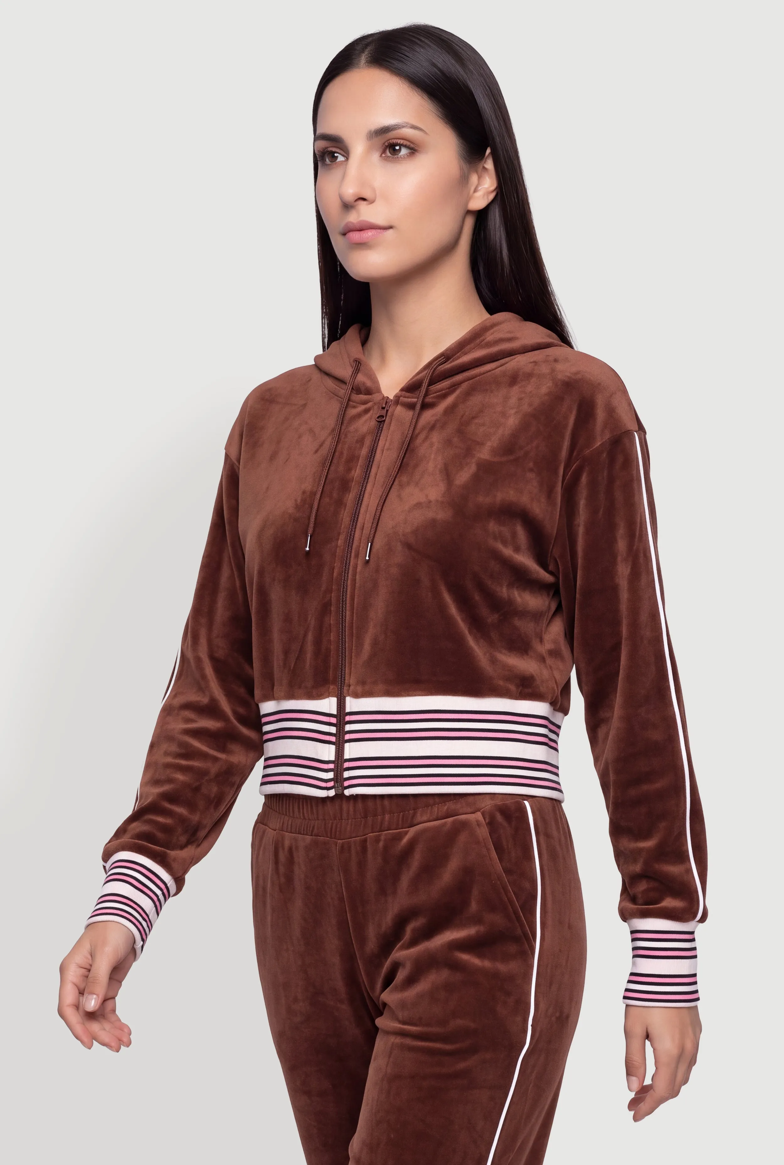 Velour Contrast Trim Zip Front Hoodie sold by Rainbow product image thumbnail 2