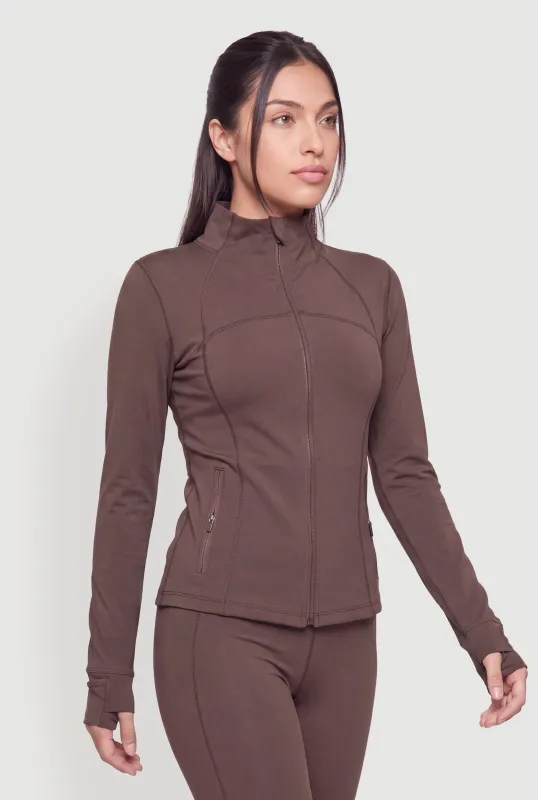 Mock Neck Zip Front Active Jacket with Thumb Holes made by Rainbow