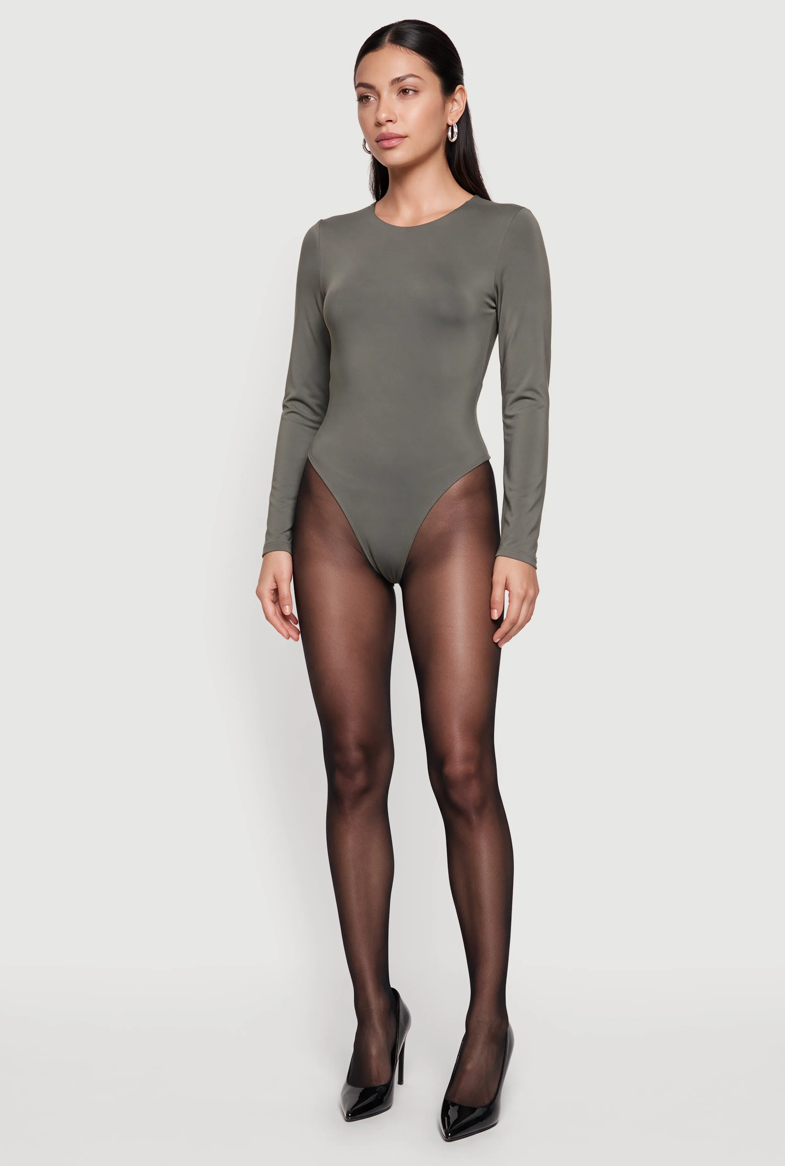 Long Sleeve Crew Neck Thong Bodysuit sold by Rainbow