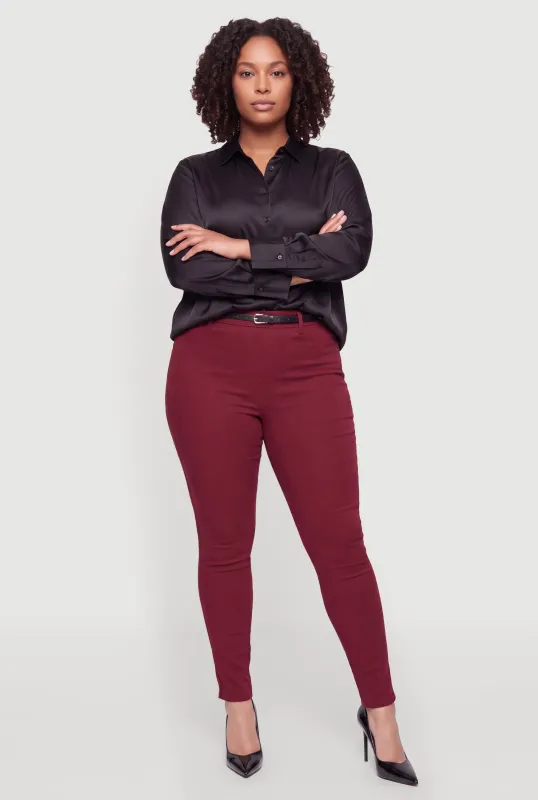 Plus Size High Waist Pull On Belted Dress Pants made by Rainbow