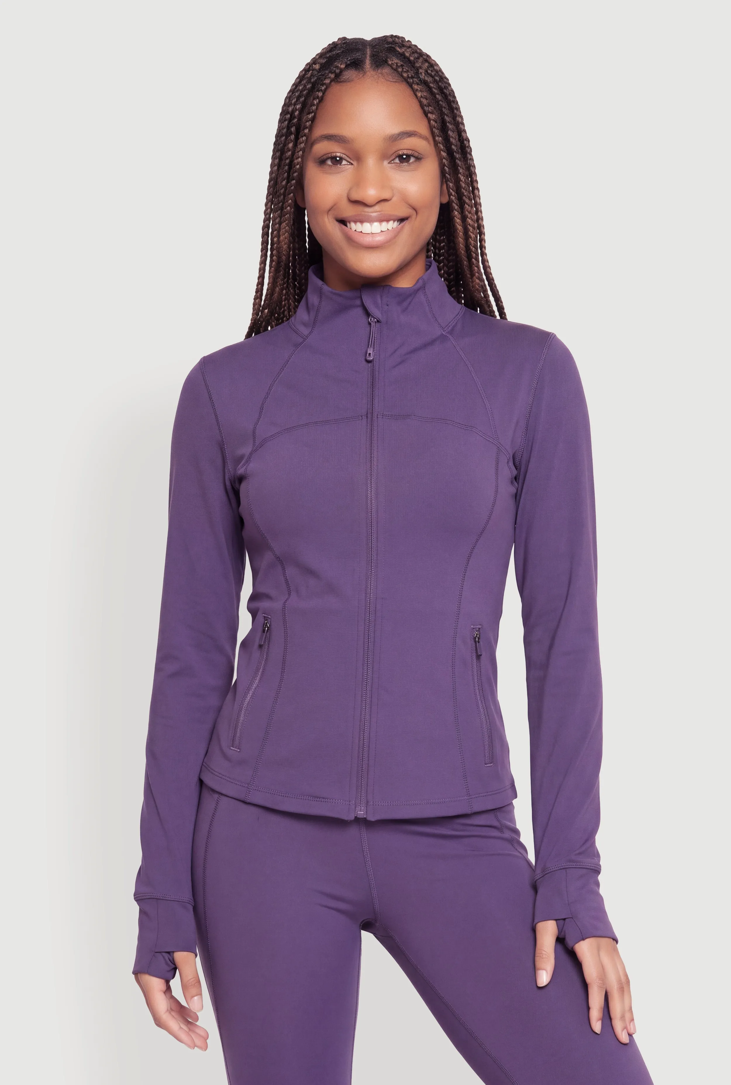 Mock Neck Zip Front Active Jacket with Thumb Holes sold by Rainbow