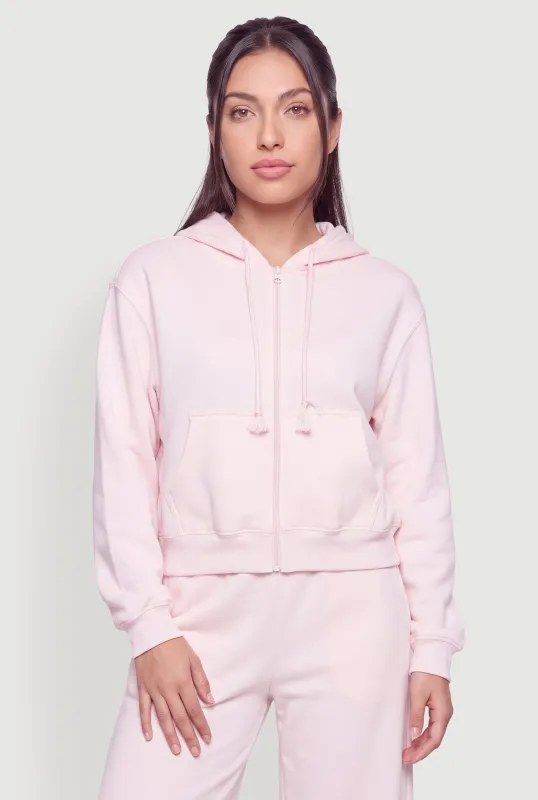 Fleece Lined Zip Front Drawstring Hoodie made by Almost Famous