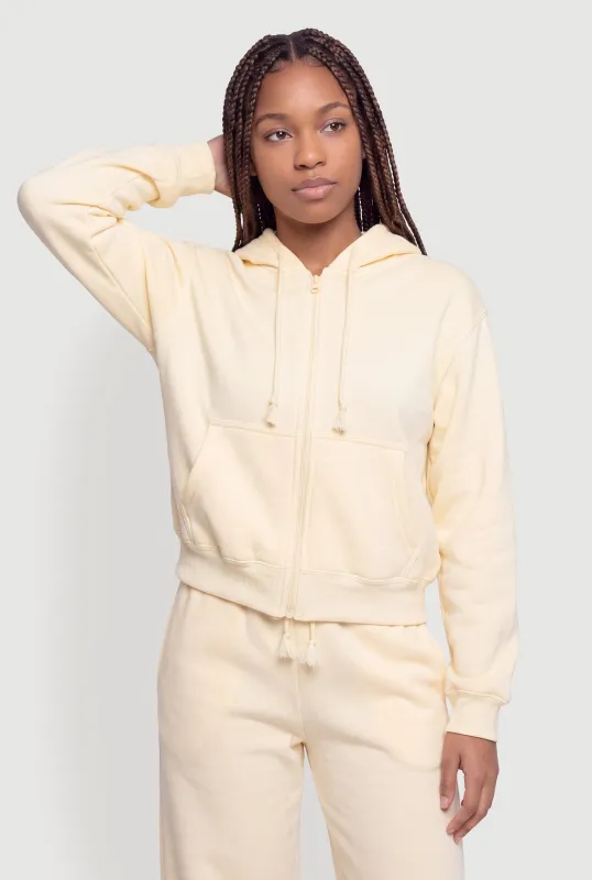 Fleece Lined Zip Front Drawstring Hoodie made by Almost Famous