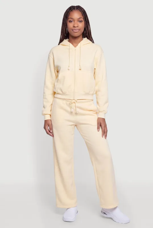 Fleece Lined Drawstring Waist Wide Leg Sweatpants made by Almost Famous