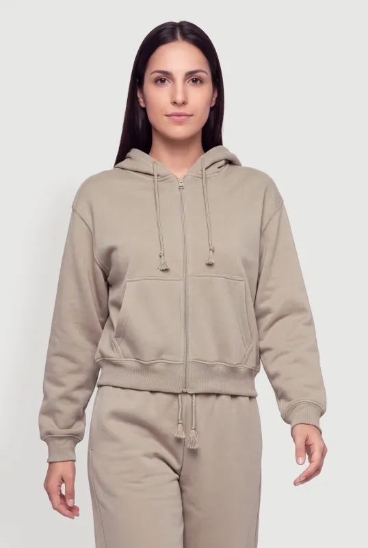 Fleece Lined Zip Front Drawstring Hoodie made by Almost Famous