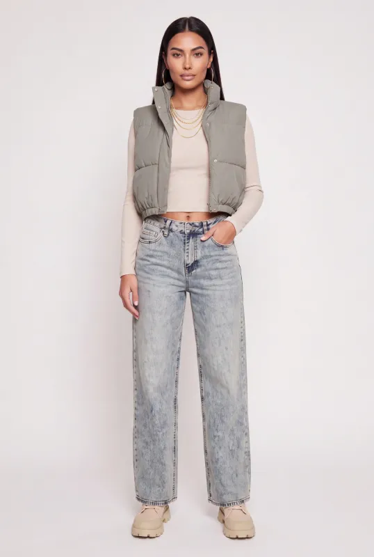 Mock Neck Toggle Drawstring Hem Puffer Vest made by Rainbow
