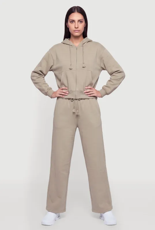 Fleece Lined Drawstring Waist Wide Leg Sweatpants made by Almost Famous
