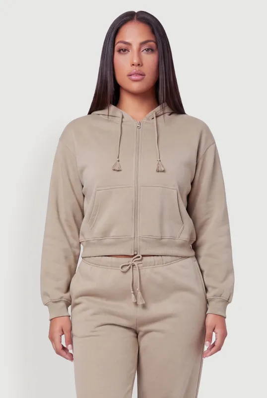 Plus Size Zip Front Drawstring Hooded Sweatshirt made by Almost Famous