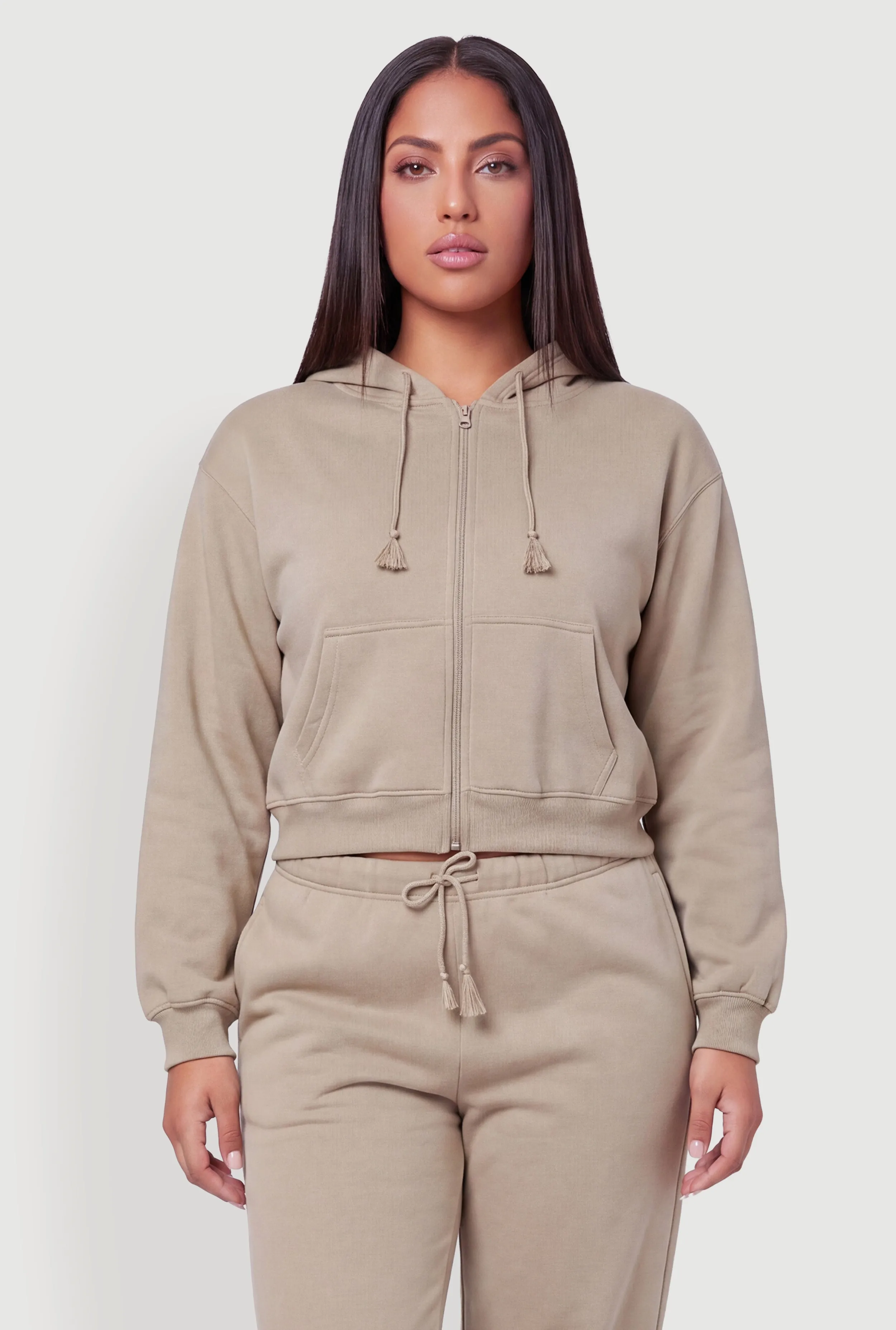 Plus Size Zip Front Drawstring Hooded Sweatshirt sold by Rainbow
