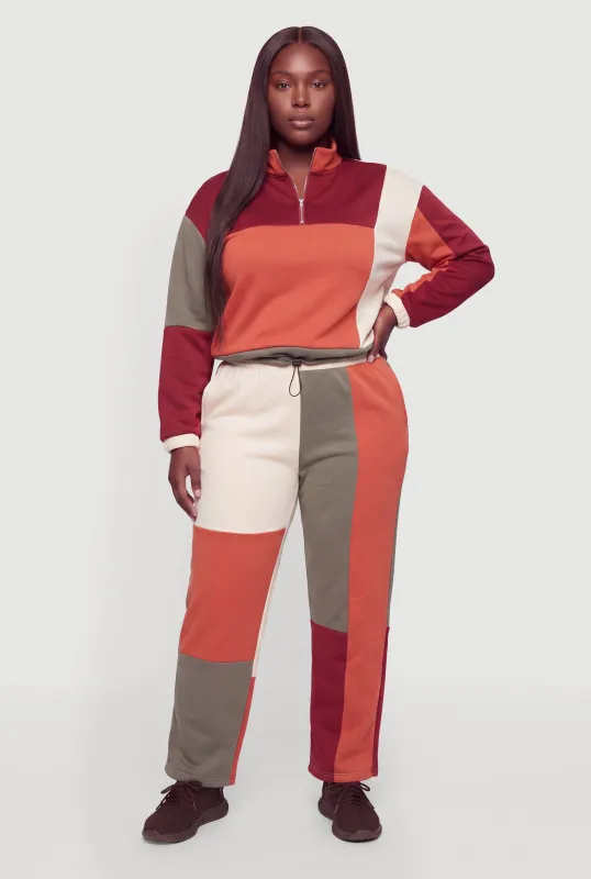Plus Size Color Blocked Fleece Sweatpants made by Rainbow