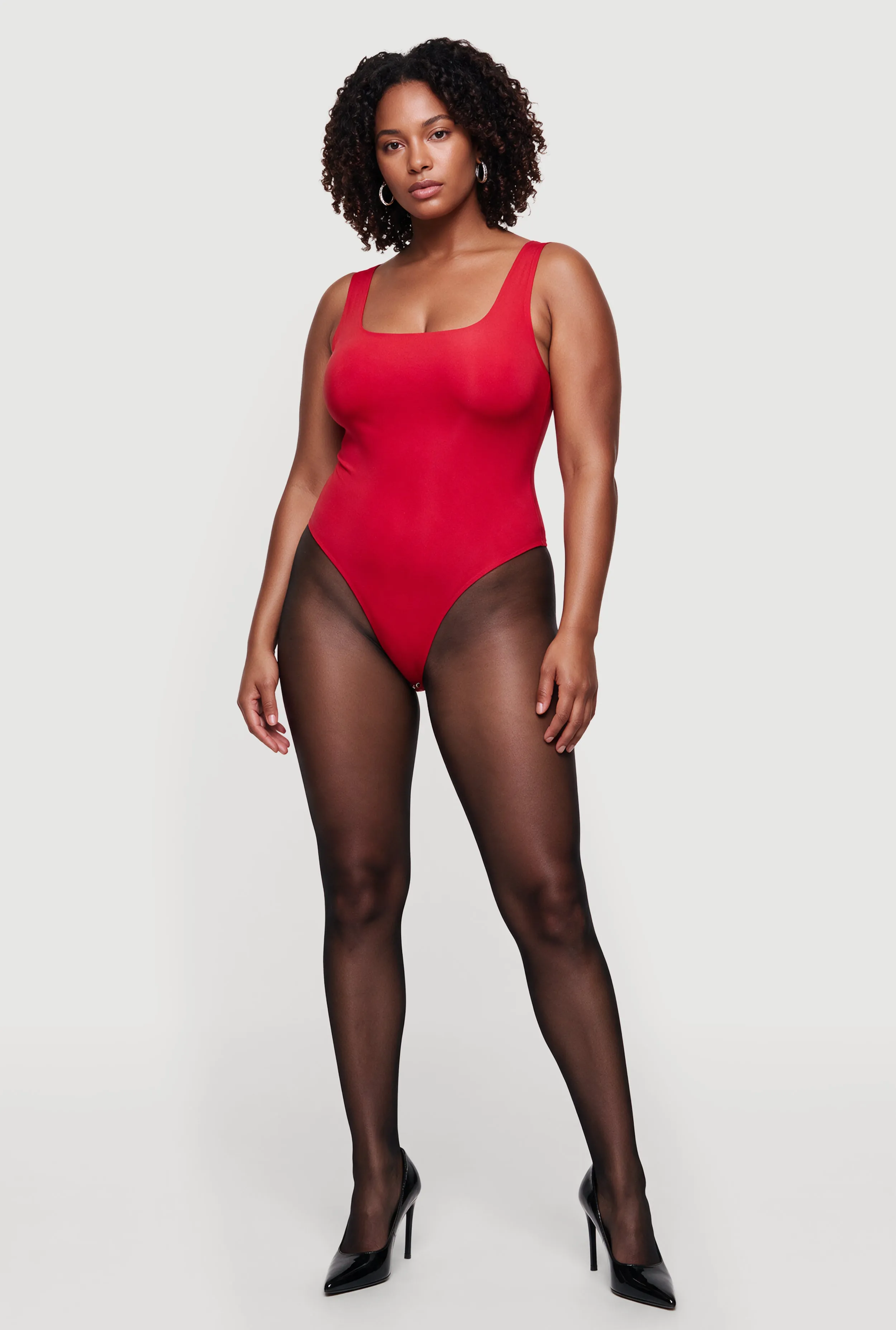 Plus Size Square Neck Sleeveless Bodysuit sold by Rainbow