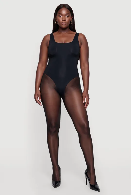 Plus Size Square Neck Sleeveless Bodysuit made by Rainbow