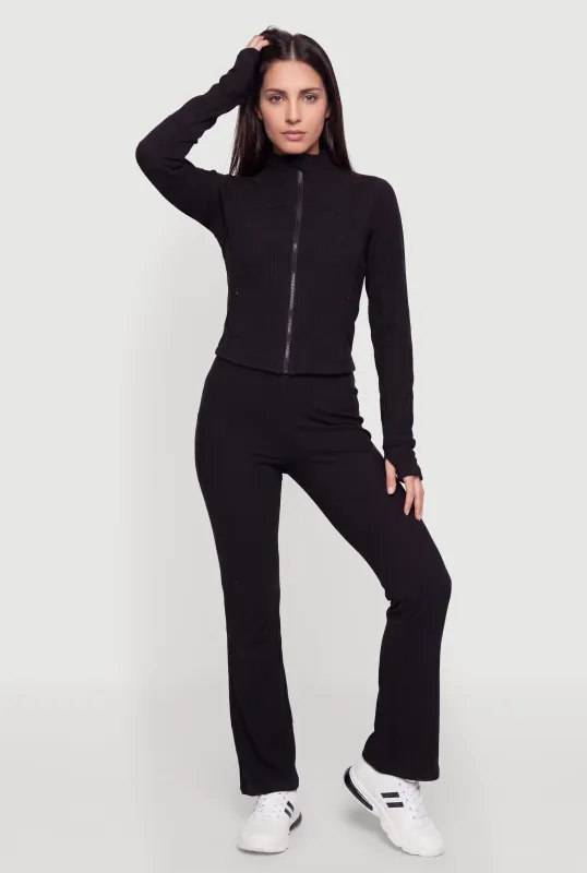 Brushed Ribbed Knit High Waisted Boot Cut Pants made by Rainbow