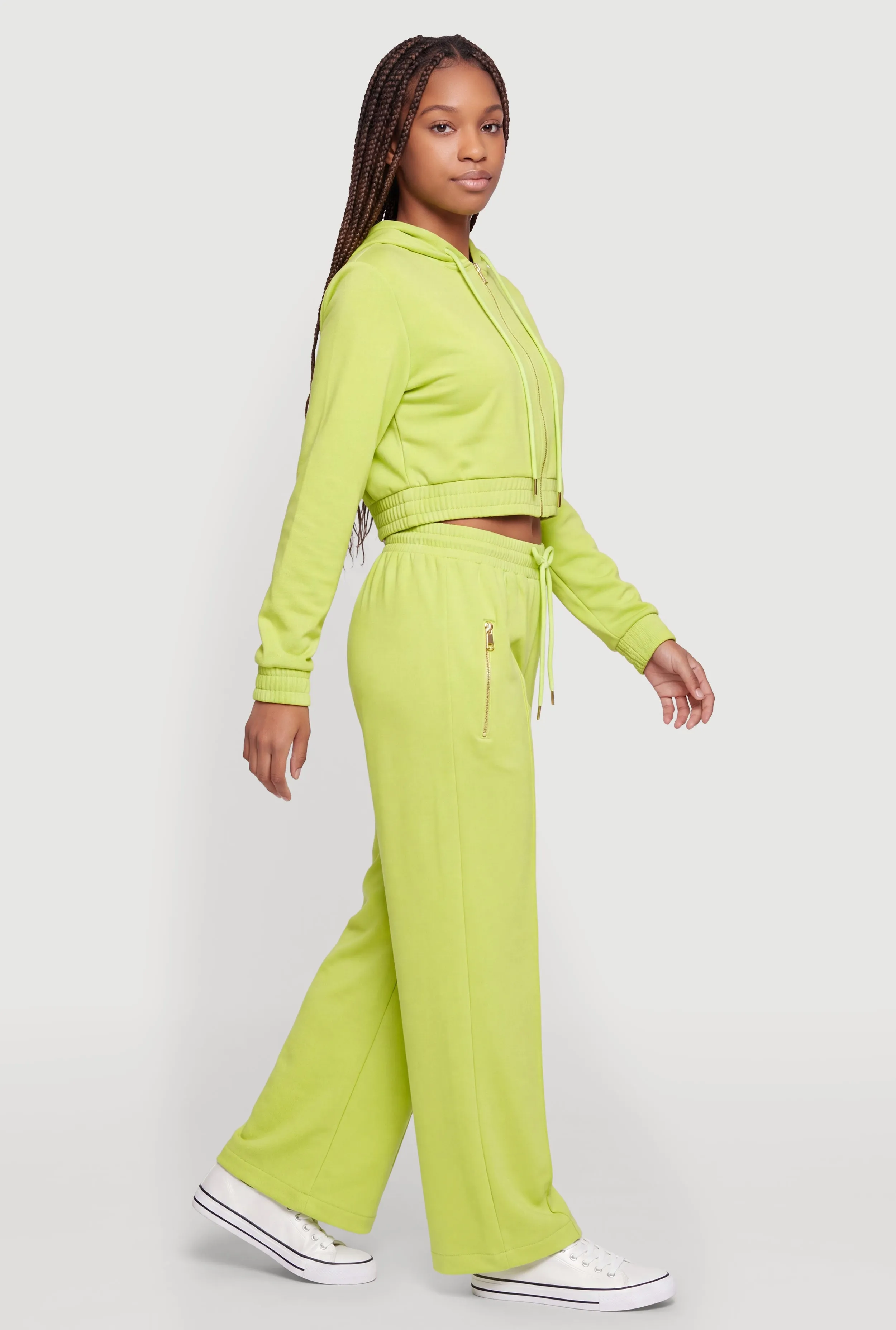Cropped Zip Front Drawstring Hood Track Jacket sold by Rainbow product image thumbnail 3