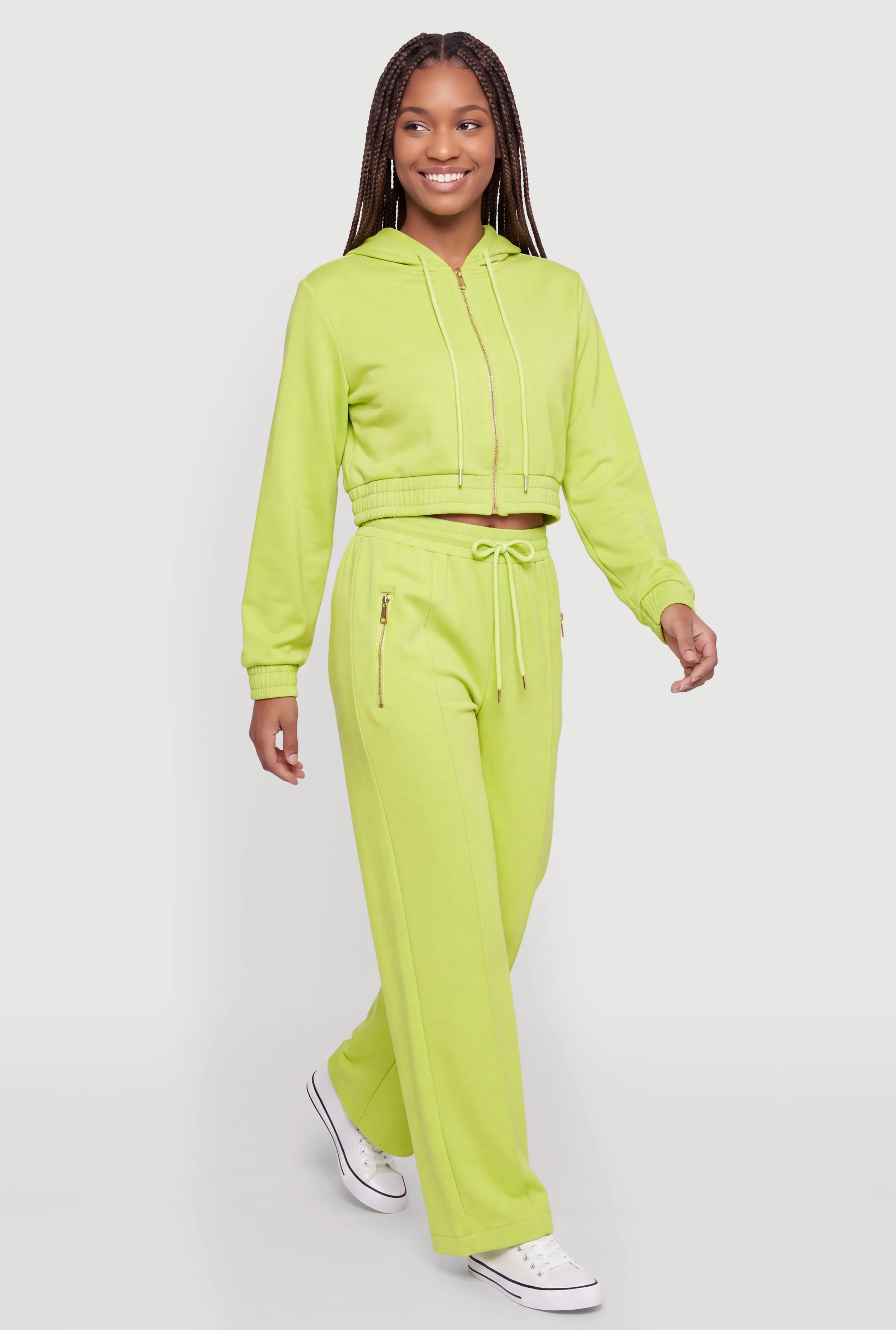Cropped Zip Front Drawstring Hood Track Jacket sold by Rainbow product image thumbnail 2