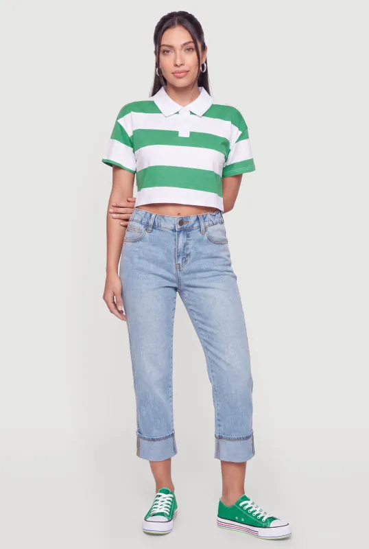 Striped Cropped Rugby Polo Shirt made by Rainbow