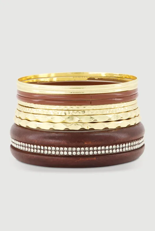 Assorted Wooden and Metallic Bracelets Set of 9 made by Rainbow