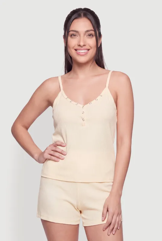 Waffle Knit Pajama Henley Cami and Shorts made by Rainbow