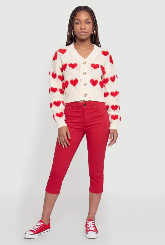 Heart Print Tufted Knit Cardigan made by Rainbow