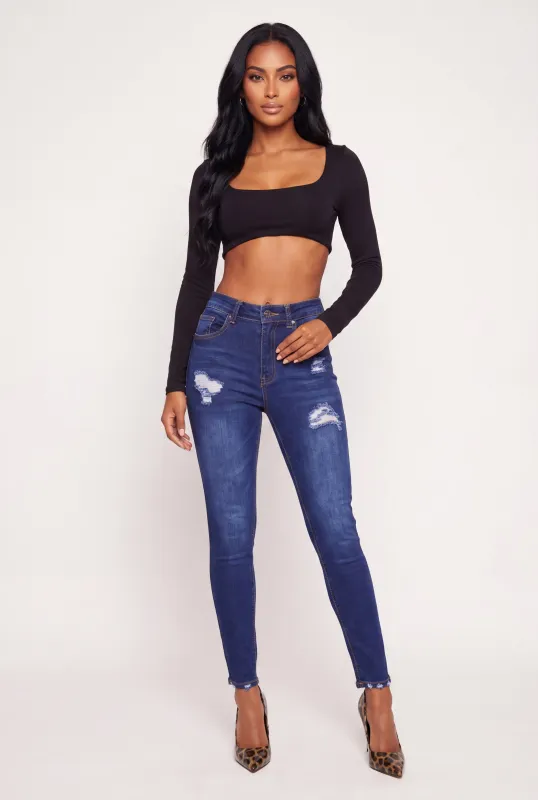 WAX Cropped Distressed Skinny Jeans made by Rainbow