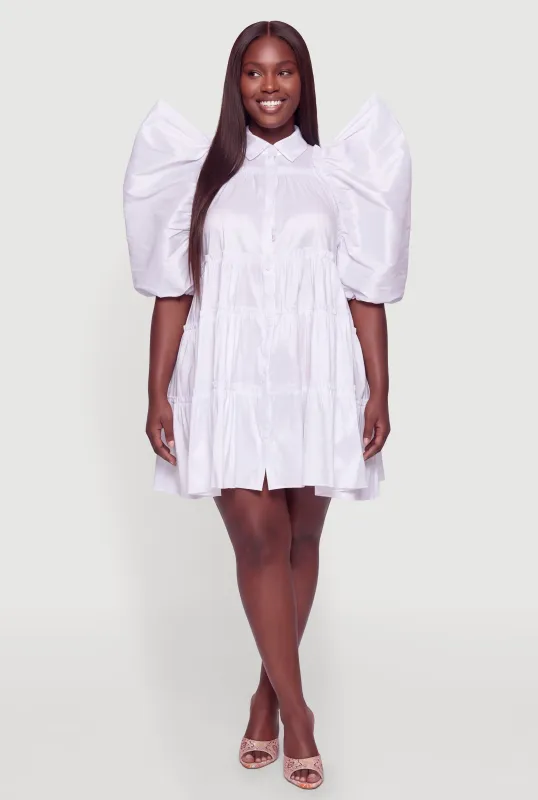 Plus Size Flutter Sleeve Tiered Mini Dress made by Rainbow