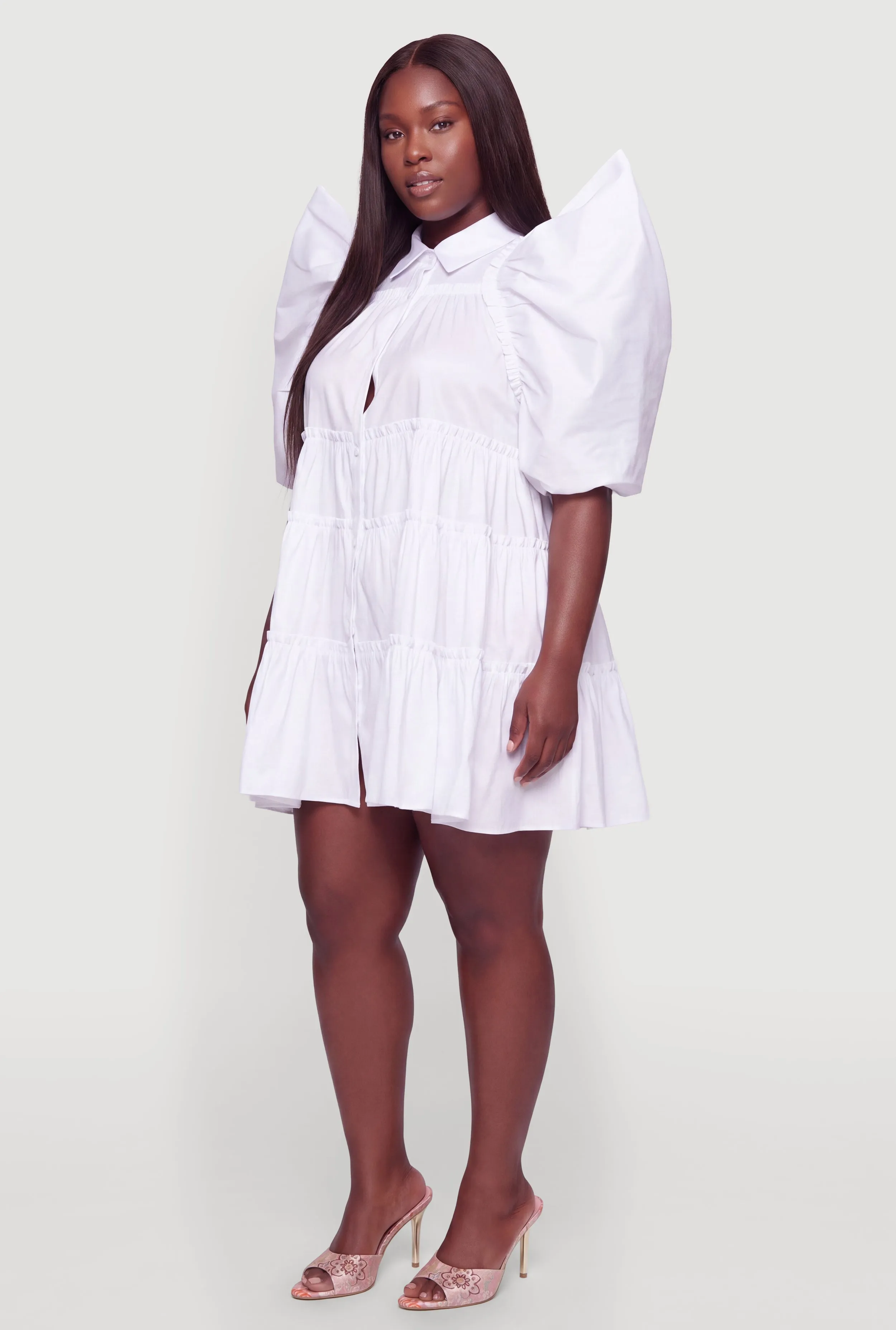 Plus Size Flutter Sleeve Tiered Mini Dress sold by Rainbow product image thumbnail 2