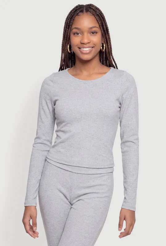 Ribbed Knit Basic Long Sleeve Top made by Rainbow