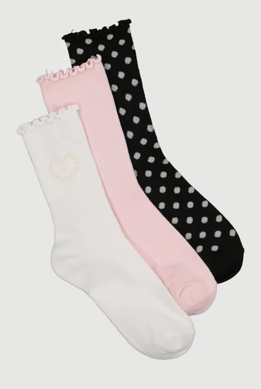 Faux Pearl Heart Mid Crew Socks 3 Pack Size 5-10 made by Rainbow
