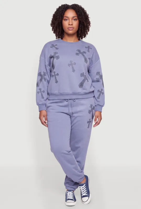 Plus Size Almost Famous Rhinestone Graphic Joggers made by Almost Famous
