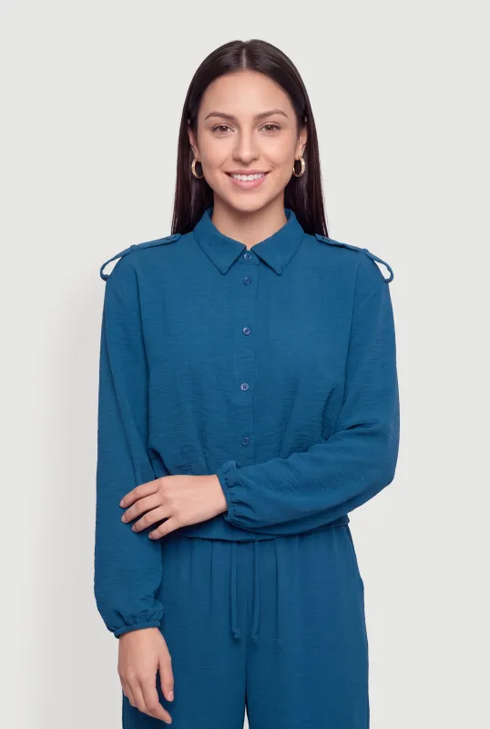 Crepe Knit Shoulder Tab Long Sleeve Shirt made by Rainbow