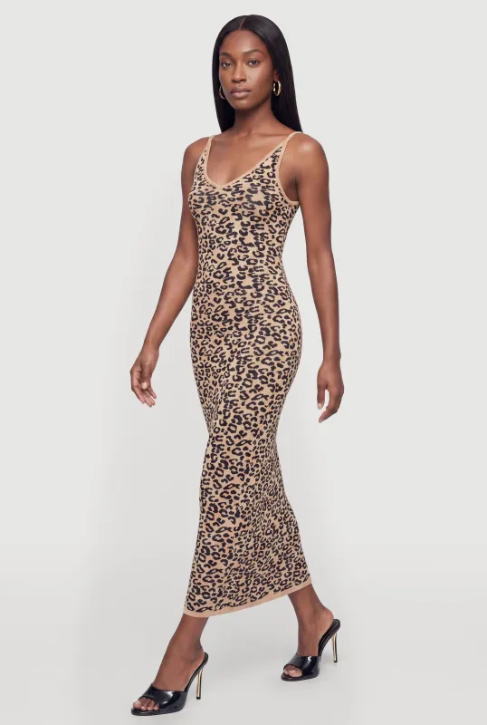 Leopard Print Knit Cami Maxi Dress made by Rainbow