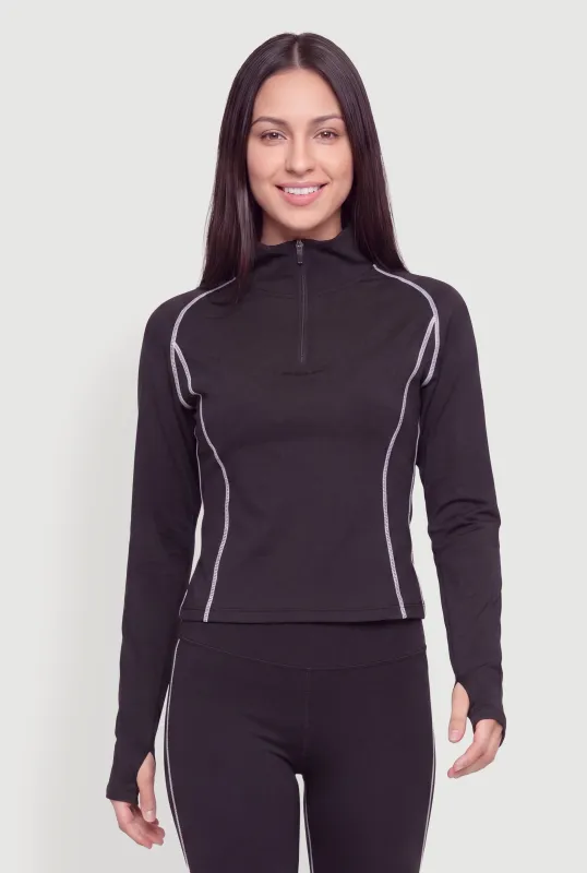 Contrast Decorative Stitch Quarter Zip Active Top made by Rainbow